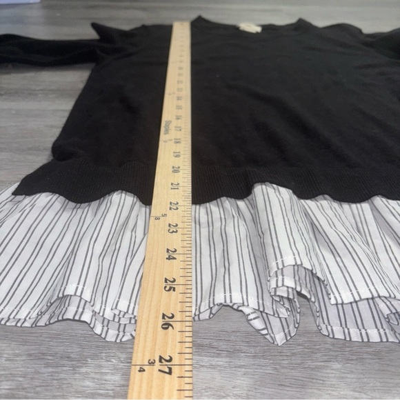 Kate Spade Black Long Sleeve Top with Striped Ruffle Hem - Size Medium - Picture 5 of 7